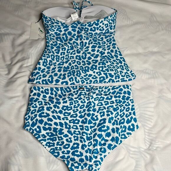 Calvin Klein Womens V-wire Bandeau Halter Tankini Top & High-Waist Bikini Bottom - Picture 5 of 10